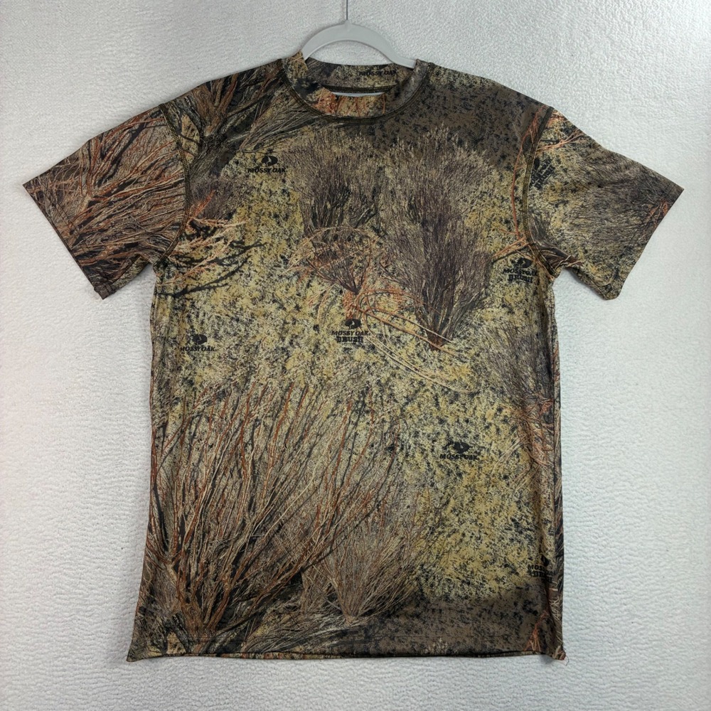 Russell Mossy Oak Brush Camo T Shirt Men M Brown Hunting Outdoors Short Sleeve